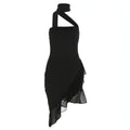 Elena Halter Cutout Asymmetric Midi Dress