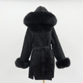 Aria Hooded Double-Sided Wool Coat with Fur Collar